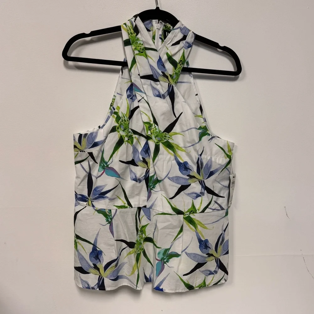 NWT INC International Concepts Floral Print Halterneck Top White & Blue Size 14 - Picture 5 of 6